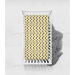 Bacati - Chevron Ikat Yellow Gray 100 Percent Cotton Universal Baby US Standard Crib Or Toddler Bed Fitted Sheet -Bacati GUEST 57115e2b 251e 48ef 882e 07f79eaae7b0