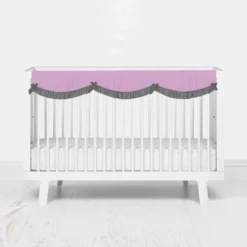 Bacati - Solid Girls Lilac/Coral/Gray Solid Long Crib Rail Guard Cover