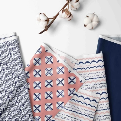 Bacati - Olivia Crib Rail Guard Covers Set Of 2 Coral/Navy 3 Bacati - Olivia Crib Rail Guard Covers Set Of 2 Coral/Navy