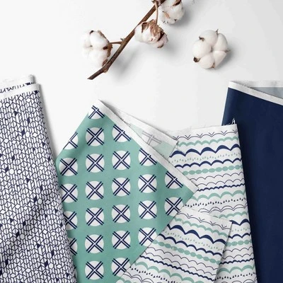 Bacati - Noah Long Crib Rail Guard Cover Mint/navy 3 Bacati - Noah Long Crib Rail Guard Cover Mint/navy