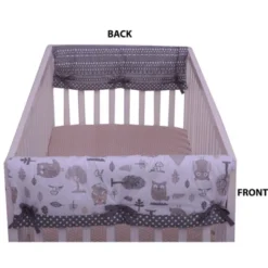 Bacati - Owls Gray/Beige Neutral Cotton Crib Rail Guard Covers Set Of 2 Small Side -Bacati GUEST 5d605bee 10dc 4c2e a071 06a6d0b064a3