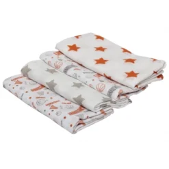 Bacati - Basketball Orange/Gray Muslin Swaddling Blankets Set Of 4 -Bacati GUEST 60f2f0d5 6ff0 4bd2 ac5b 5b0002621ca1