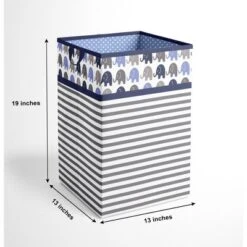 Bacati - Elephants Blue/Gray Collapsible Laundry Hamper -Bacati GUEST 63b96d64 1e4d 4a04 8b59 625e13da2f22