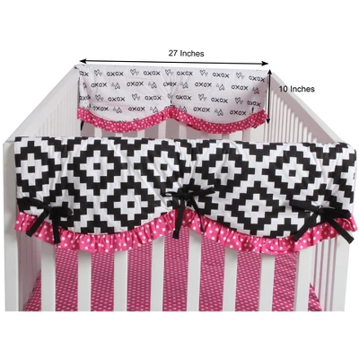 Bacati - Love Black/Fuschia Set Of 2 Small Side Crib Rail Guard Covers 4 Bacati - Love Black/Fuschia Set Of 2 Small Side Crib Rail Guard Covers - Image 2