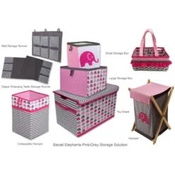 Bacati - Elephant Pink/Gray Collapsible Laundry Hamper -Bacati GUEST 651c82ef 78a1 46b0 b66c 605826eaaf4c