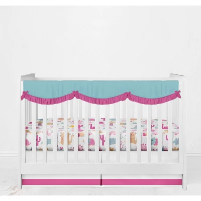 Bacati - Little Dino Girls Fuchsia/Aqua Muslin 5 Pc Crib Bedding Set With Long Crib Rail Guard Cover 7 Bacati - Little Dino Girls Fuchsia/Aqua Muslin 5 Pc Crib Bedding Set With Long Crib Rail Guard Cover - Image 5