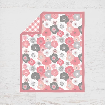 Bacati - Watercolor Floral Coral Gray 4 Pc Crib Bedding Set With Diaper Caddy 4 Bacati - Watercolor Floral Coral Gray 4 Pc Crib Bedding Set With Diaper Caddy - Image 2