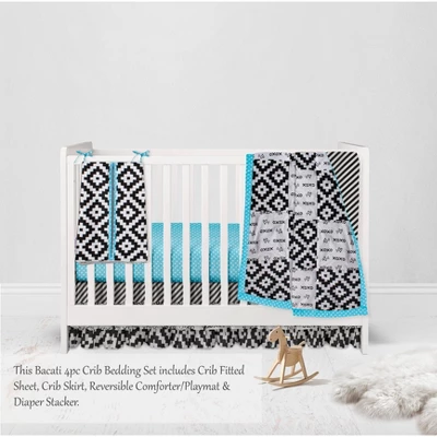 Bacati - Love Black Turquoise 4 Pc Crib Bedding Set With Diaper Caddy 4 Bacati - Love Black Turquoise 4 Pc Crib Bedding Set With Diaper Caddy - Image 2