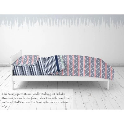 Bacati - Emma Coral/Mint/Navy Triangles Muslin 4 Pc Toddler Bedding Set 7 Bacati - Emma Coral/Mint/Navy Triangles Muslin 4 Pc Toddler Bedding Set - Image 5