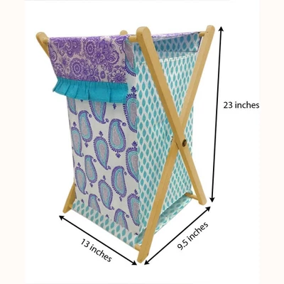 Bacati - Isabella Paisley Aqua/Lilac/Purple Laundry Hamper With Wooden Frame 3 Bacati - Isabella Paisley Aqua/Lilac/Purple Laundry Hamper With Wooden Frame