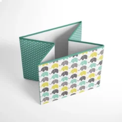 Bacati - Elephants Mint/Yellow/Gray Fabric Storage Box/Tote Large