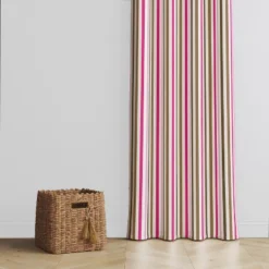 Bacati - Mod Stripes Pink Beige Brown Cotton Printed Single Window Curtain Panel