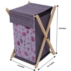 Bacati - Owls Pink/Gray Girls Laundry Hamper With Wooden Frame -Bacati GUEST 73a644dc f341 4c7f 91fb b91fbed97f7c