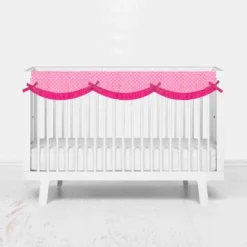 Bacati 10 Bacati - Mix N Match Chevron/Dots Long Crib Rail Guard Cover Pink