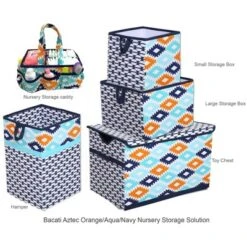 Bacati - Liam Kilim Aqua/Orange/Navy Collapsible Laundry Hamper -Bacati GUEST 7503b340 0acd 4707 a3bf 8aa1a21450a9