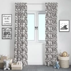 Bacati - Clouds In The City Grey Clouds Cotton Printed Single Window Curtain Panel