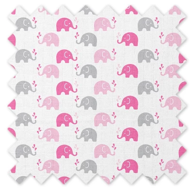 Bacati - Elephants Pink/Gray Muslin 4 Pc Set Of Bibs & Burp Cloths Set 5 Bacati - Elephants Pink/Gray Muslin 4 Pc Set Of Bibs & Burp Cloths Set - Image 3