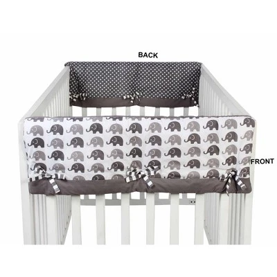 Bacati - Elephants White/Gray Crib Rail Guard Covers Set Of 2 4 Bacati - Elephants White/Gray Crib Rail Guard Covers Set Of 2 - Image 2