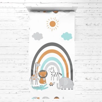 Bacati - Safari Animals Aqua Orange Gray 3 Pc Toddler Bed Sheet Set 4 Bacati - Safari Animals Aqua Orange Gray 3 Pc Toddler Bed Sheet Set - Image 2