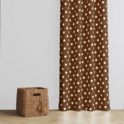 Bacati - Dots Chocolate Cotton Printed Single Window Curtain Panel