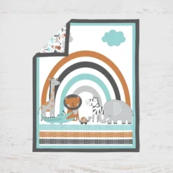 Bacati - Jungle Safari Aqua Orange Gray 4 Pc Cotton Crib Bedding Set With Diaper Caddy -Bacati GUEST 7fb81933 7f2a 4162 b3d5 1fcc2fb4a60c