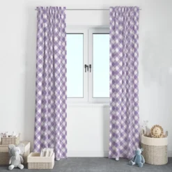 Bacati - Check Plaids Printed Purple Cotton Printed Single Window Curtain Panel