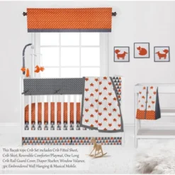 Bacati - Playful Fox Orange Gray 10 Pc Crib Bedding Set With Long Rail Guard Cover -Bacati GUEST 8255e396 ae8f 4609 8042 2e20e83b01da