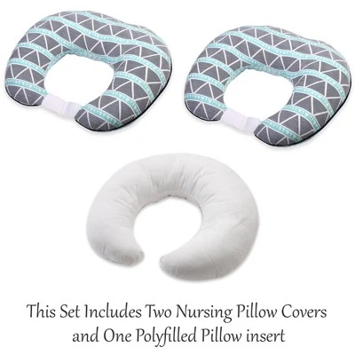 Bacati - 3 Pc Liam Aztec Aqua/Navy Large Triangles Muslin Hugster Feeding & Infant Support Nursing Pillow With 2 Removable Zippered Covers 5 Bacati - 3 Pc Liam Aztec Aqua/Navy Large Triangles Muslin Hugster Feeding & Infant Support Nursing Pillow With 2 Removable Zippered Covers - Image 3