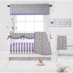 Bacati - Love Gray/Lilac Stripes Long Side Crib Rail Guard Cover -Bacati GUEST 854a9eae ac0a 4a49 af9a ba741a05e87b