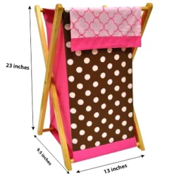 Bacati 22 Bacati - Butterflies Pink/chocolate Laundry Hamper With Wooden Frame