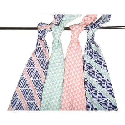 Bacati - Emma Aztec Print Coral/Mint/Navy Triangles Muslin Swaddling Blankets Set Of 4 4 Bacati - Emma Aztec Print Coral/Mint/Navy Triangles Muslin Swaddling Blankets Set Of 4 - Image 2