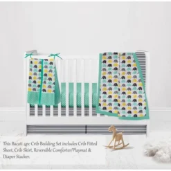 Bacati - Elephants Mint/Yellow/Gray 4 Pc Crib Bedding Set With Diaper Caddy -Bacati GUEST 8c0579e9 941d 4ce3 9577 392f52b95743