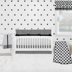 Bacati - Dots Stripes Black/White 6 Pc Crib Bedding Set With Long Rail Guard Cover -Bacati GUEST 8ed98403 3fcd 4015 9fc0 f703b793b18e