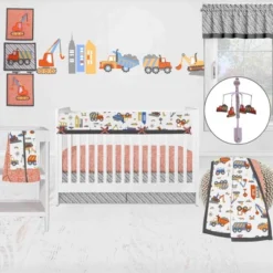 Bacati - Construction Multicolor Boys Cotton Crib Rail Guard Covers Set Of 2 -Bacati GUEST 8fabb653 739a 45fc ab3d 406ae169363f