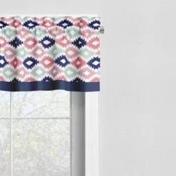 Bacati - Emma Aztec Print Coral/Mint/Navy Window Valance
