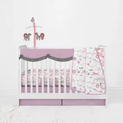 Bacati - Solid Girls Lilac/Coral/Gray Solid Long Crib Rail Guard Cover -Bacati GUEST 9535ae70 a616 4590 8c3a db85e14f919e
