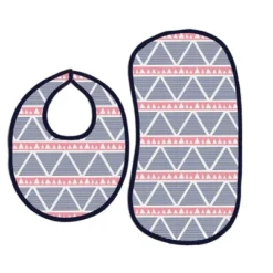 Bacati - Emma Coral/Navy Triangles Muslin 4 Pc Set Of Bibs & Burp Cloths Set