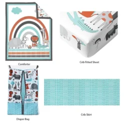 Bacati - Jungle Safari Aqua Orange Gray 4 Pc Cotton Crib Bedding Set With Diaper Caddy -Bacati GUEST 97cb1c0e 3c17 4a48 82a1 43cb12b88620