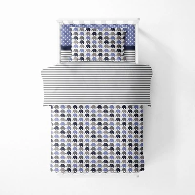 Bacati - Elephants Blue Navy Gray 3 Pc Toddler Bed Sheet Set 5 Bacati - Elephants Blue Navy Gray 3 Pc Toddler Bed Sheet Set - Image 3