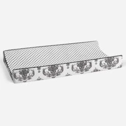 Bacati - Classic Damask White/Black Pin Dots Changing Pad Cover -Bacati GUEST 9bdb93f3 ca2a 4956 86ef ffd52cf3fe16