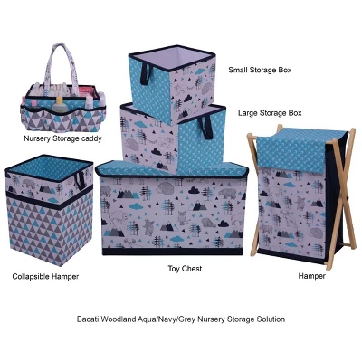 Bacati - Woodlands Aqua/Navy/Gray Boys Cotton Storage Box Large 6 Bacati - Woodlands Aqua/Navy/Gray Boys Cotton Storage Box Large - Image 4