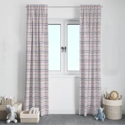 Bacati - Olivia Garland Coral/Navy Cotton Printed Single Window Curtain Panel