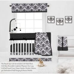 Bacati - Classic Damask Black/Grey/White 10 Pc Crib Bedding Set With Long Rail Guard Cover -Bacati GUEST 9edf572e c020 4a86 9722 40a43cc2aabb