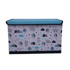 Bacati - Woodlands Aqua/Navy/Gray Boys Cotton Storage Toy Chest