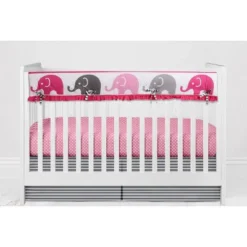 Bacati - Elephants Pink/Fuschia/Gray 10 Pc Crib Bedding Set With Long Rail Guard Cover -Bacati GUEST a049ee2b ff88 4793 a931 0dfd036730b3