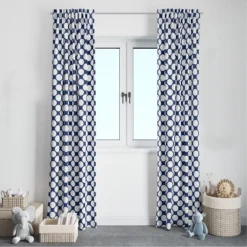 Bacati - Pin Dots Snorkel Blue Cotton Printed Single Window Curtain Panel