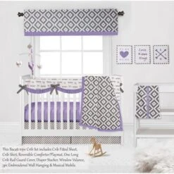 Bacati - Love Gray Lilac 10 Pc Crib Bedding Set With Long Rail Guard Cover -Bacati GUEST a21da1a1 ec81 44e3 9305 715e956b2280