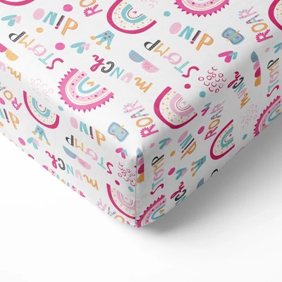 Bacati - Little Dino Girls Fuchsia/Aqua Muslin 5 Pc Crib Bedding Set With Long Crib Rail Guard Cover 5 Bacati - Little Dino Girls Fuchsia/Aqua Muslin 5 Pc Crib Bedding Set With Long Crib Rail Guard Cover - Image 3