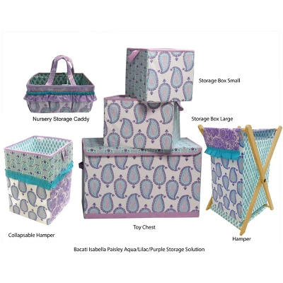 Bacati - Isabella Paisley Aqua/Lilac/Purple Laundry Hamper With Wooden Frame 4 Bacati - Isabella Paisley Aqua/Lilac/Purple Laundry Hamper With Wooden Frame - Image 2