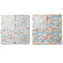 Jungle Safari Boys Aqua/Orange 2 Pack Muslin Swaddling Blanket